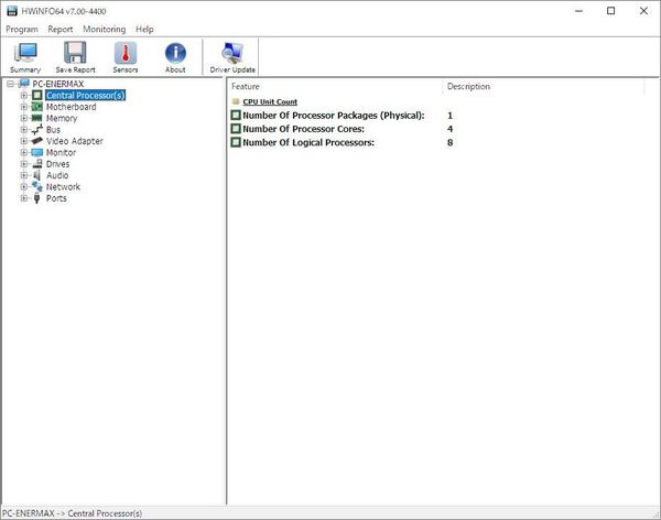 Windows用フリーソフト『HWiNFO』のスクリーンショット