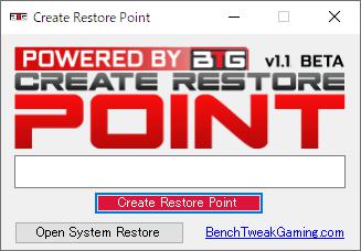 Windows用フリーソフト『Create Restore Point Utility』のスクリーンショットです