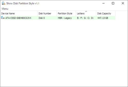 Windows用フリーソフト『Show Disk Partition Style』のスクリーンショットです。