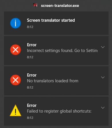 Windows用フリーソフト『Screen Translator』のスクリーンショットです。