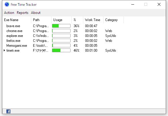 Windows用フリーソフト『Free Time Tracker』のスクリーンショットです。