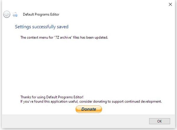 Windows用フリーソフト『Default Programs Editor』のスクリーンショットです。