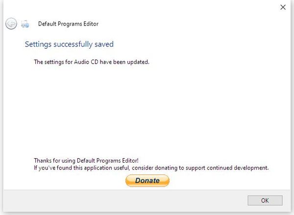 Windows用フリーソフト『Default Programs Editor』のスクリーンショットです。