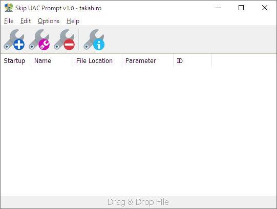Windows用フリーソフト『Skip UAC Prompt』のスクリーンショットです。