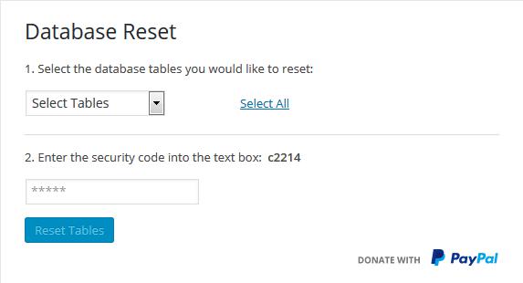 WordPressプラグイン「WP Database Reset」のスクリーンショットです。