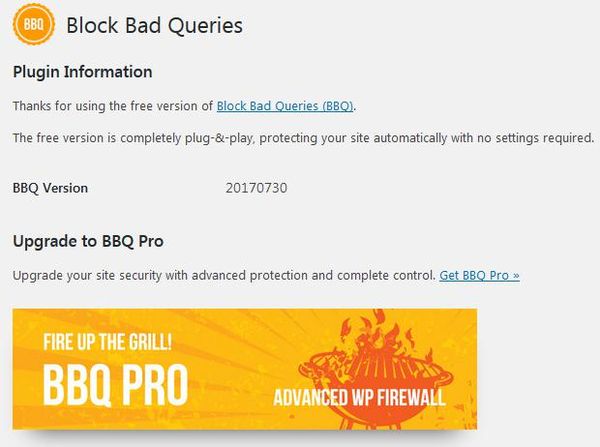 WordPressプラグイン「Block Bad Queries」のスクリーンショット
