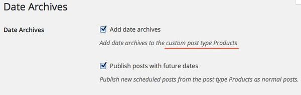 WordPressプラグイン「Custom Post Type Date Archives」のスクリーンショット