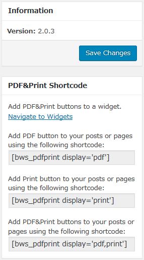 WordPressプラグイン「PDF & Print by BestWebSoft」のスクリーンショット
