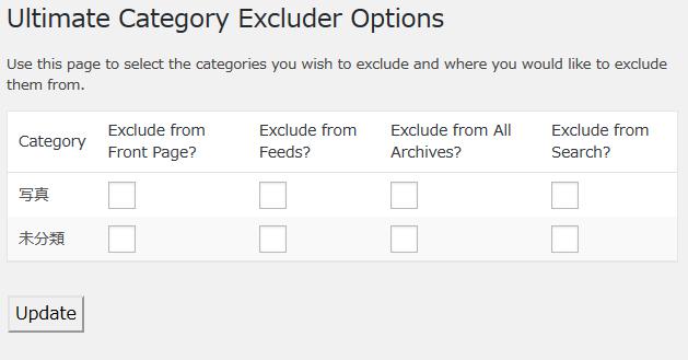 WordPressプラグイン「Ultimate Category Excluder」のスクリーンショット