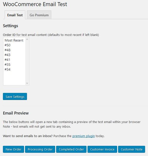WordPressプラグイン「WooCommerce Email Test」のスクリーンショット